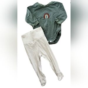 Green Onesie and H&M Cream Footed Pants Set